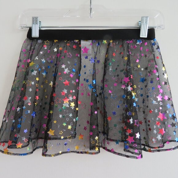 IHEARTRAVES Rainbow Stars Open Front Black Mesh Mini Skirt Festival Rave Size S - Picture 10 of 15